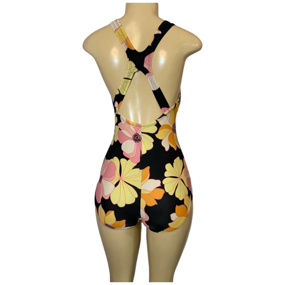 Speedo One Piece Swimsuit Racerback Black Floral Sz 8 Full Coverage UPF 50+ - Picture 7 of 10